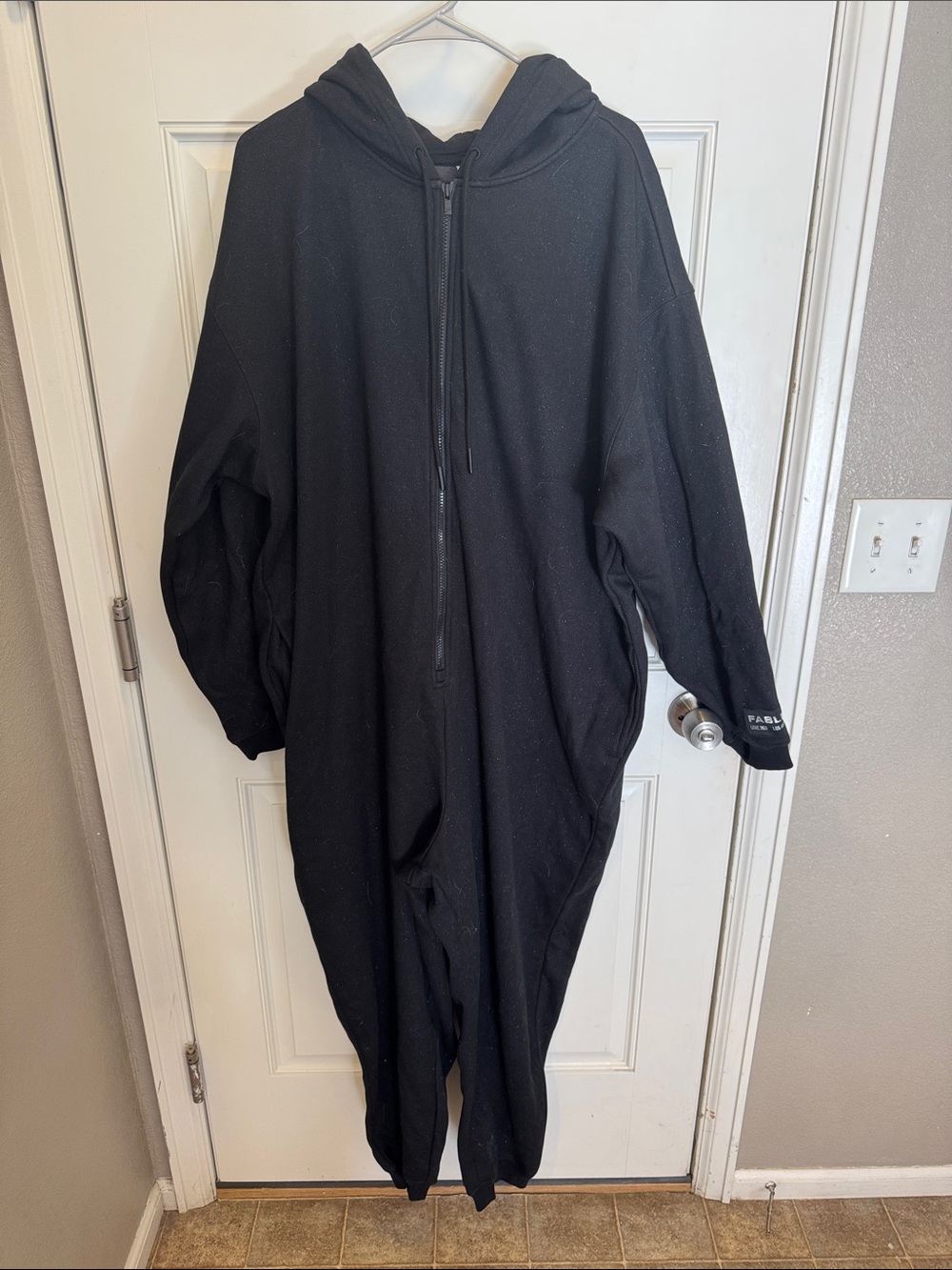 Fabletics Black Hooded Zip-Up Onesie